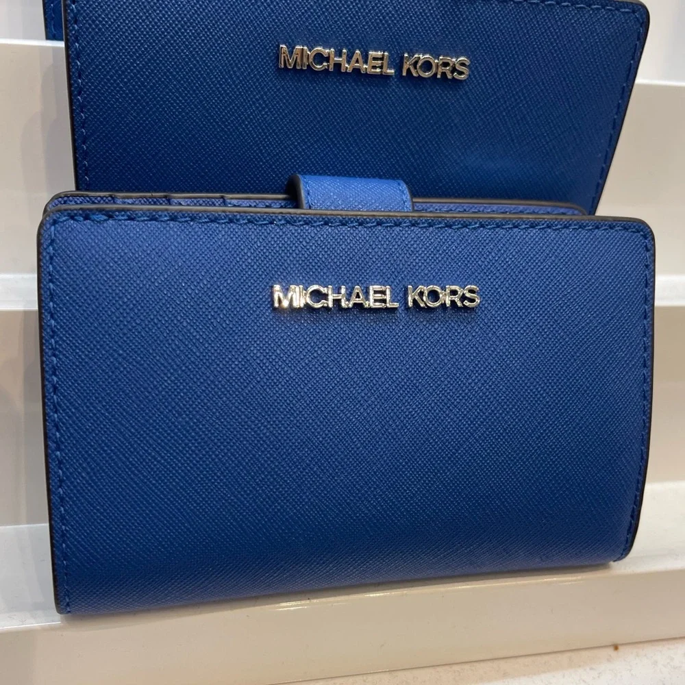 MICHAEL KORS Medium Saffiano Leather Bifold Wallet Galaxy Blue NWT
