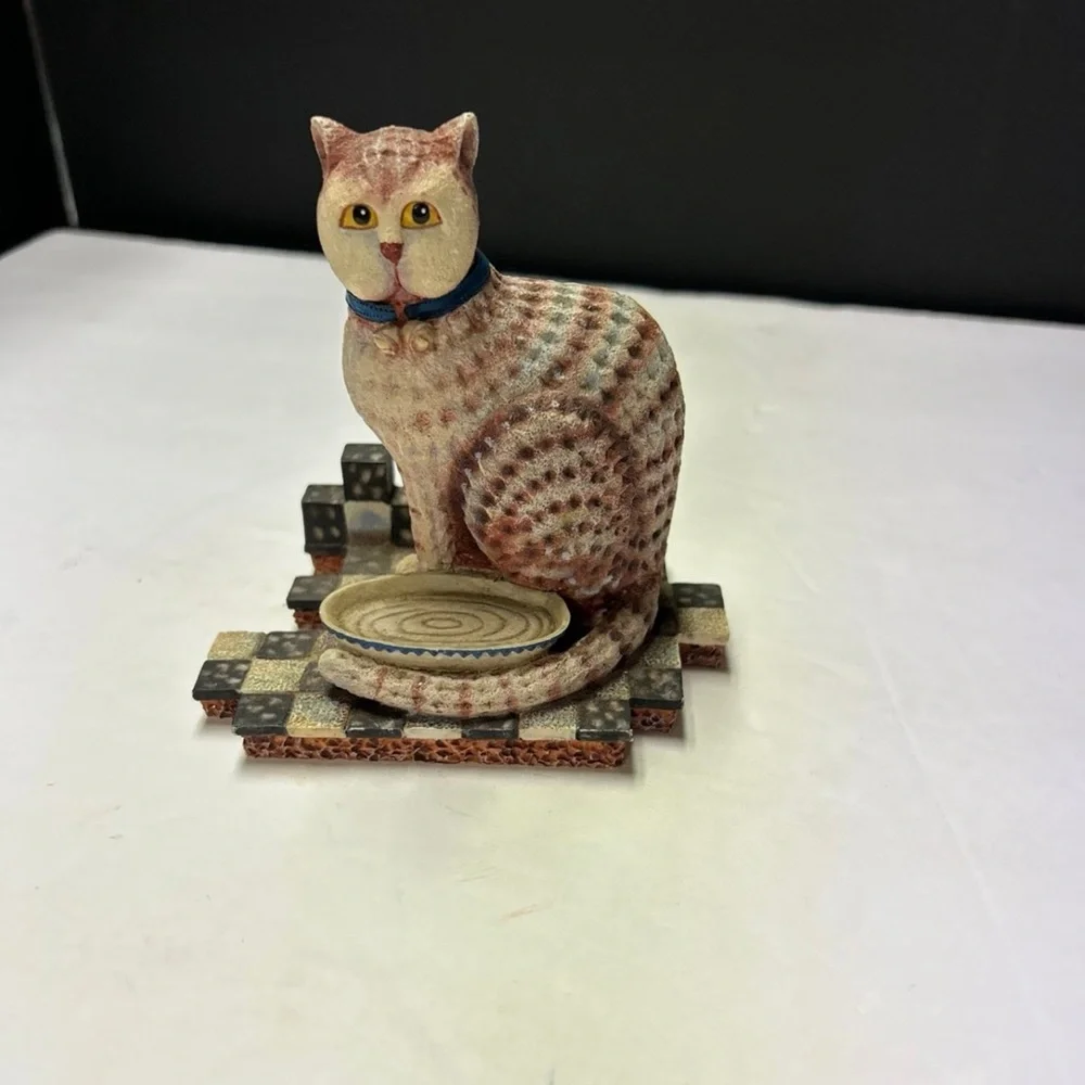 Decorative Ceramic Cat Figurine with Bowl - Beige & Brown