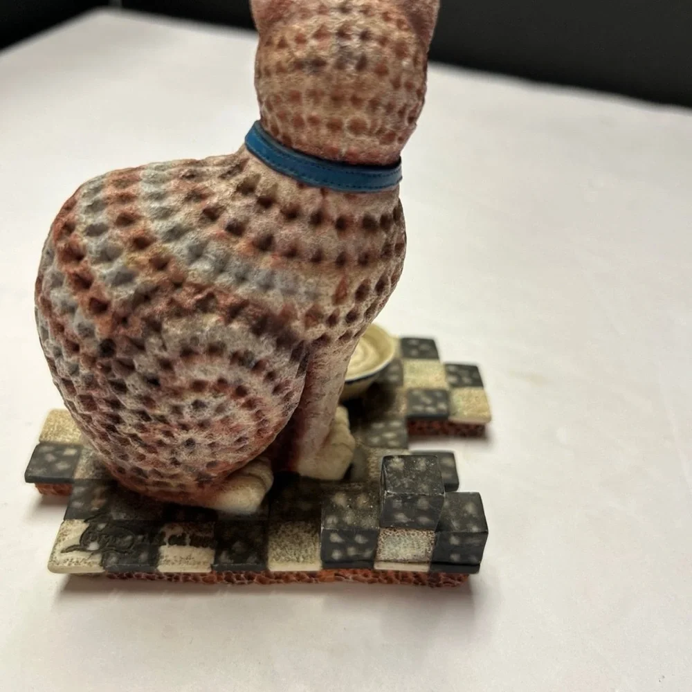 Decorative Ceramic Cat Figurine with Bowl - Beige & Brown