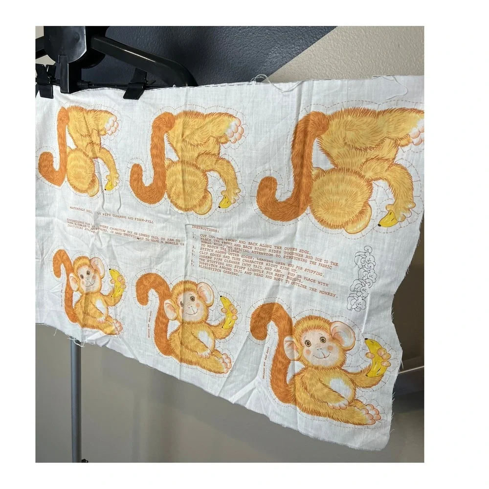Vintage Cut & Sew Monkey Fabric Panel Plush Toy Craft Kit 7702