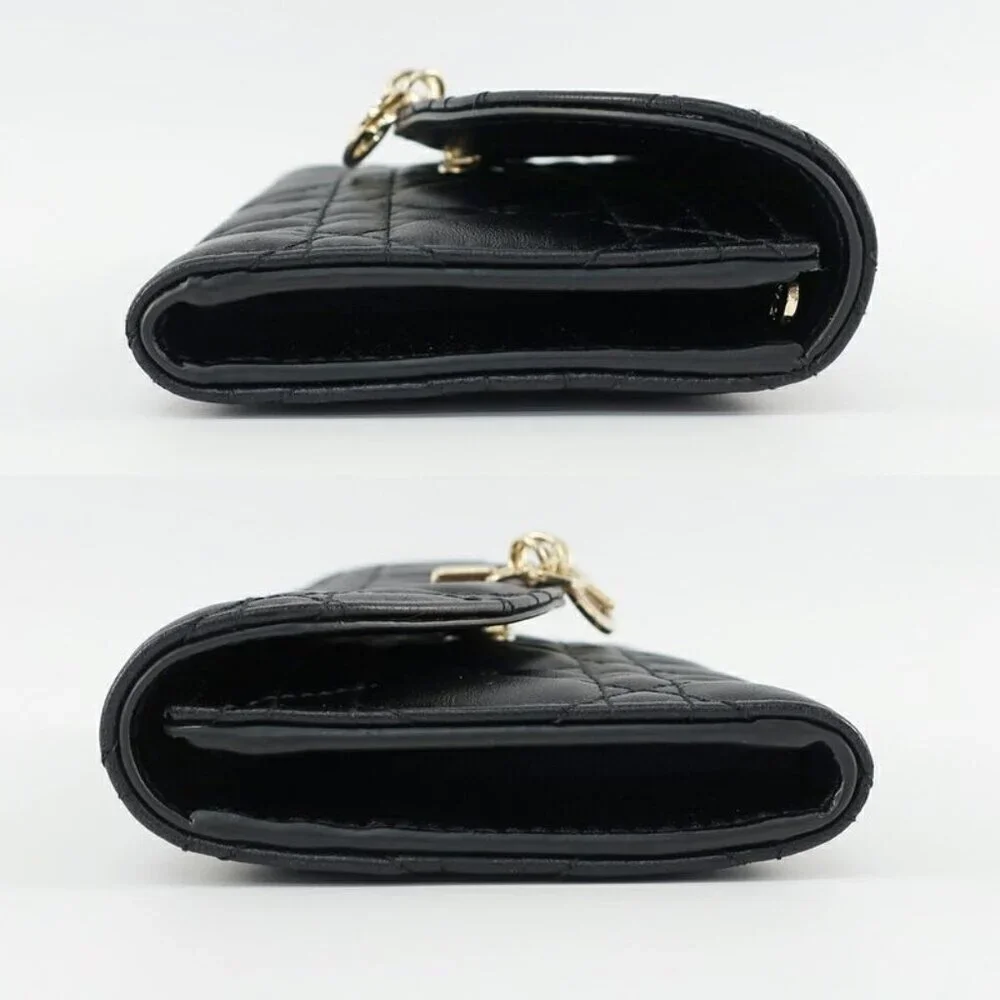 Dior My Violet Wallet Lambskin Black Gold Hardware Long Wallet
