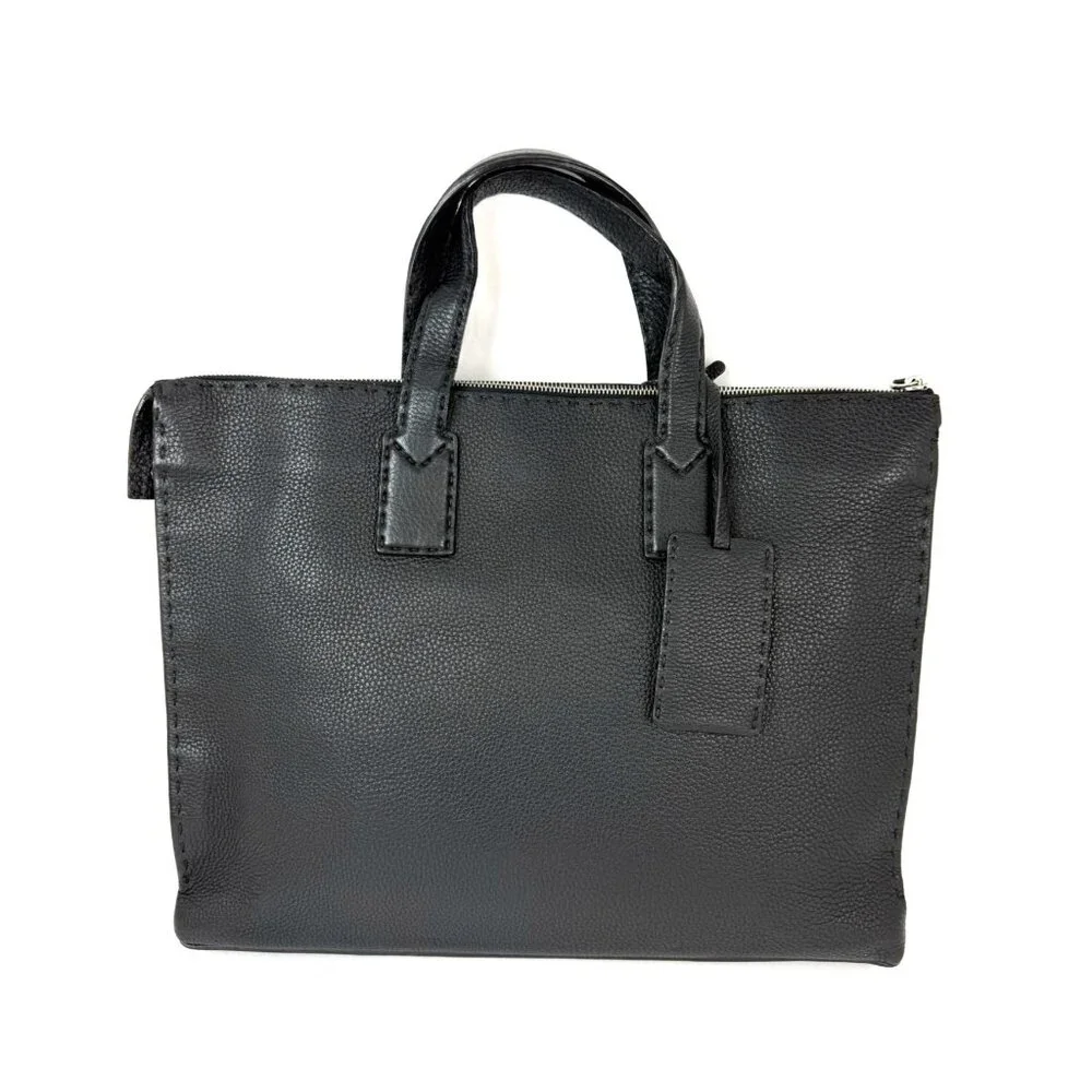 Fendi Cuoio Romano Selleria Black Leather Briefcase Attache Bag