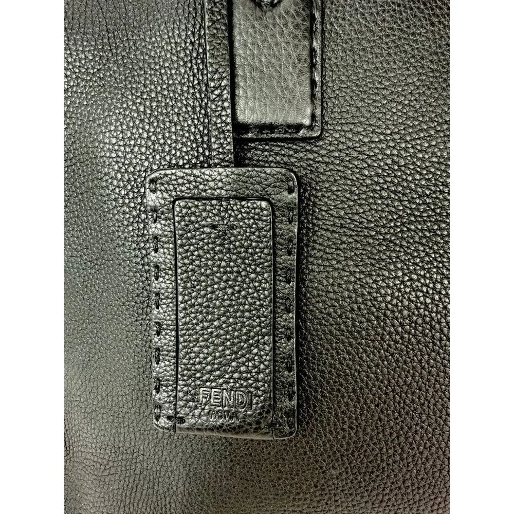 Fendi Cuoio Romano Selleria Black Leather Briefcase Attache Bag