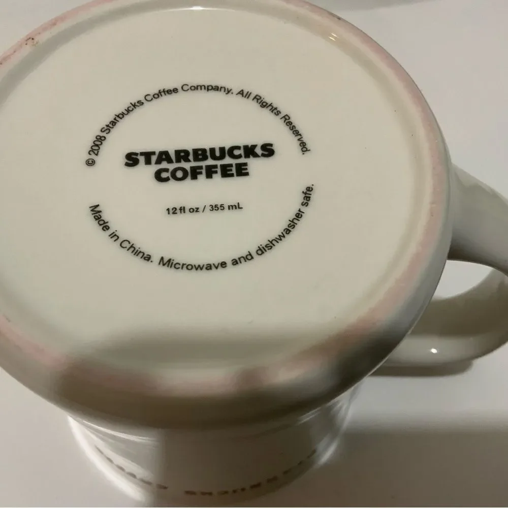 Starbucks 2008 Embossed Red Dove White Coffee/Tea Mug 12 oz