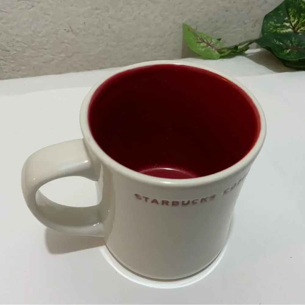 Starbucks 2008 Embossed Red Dove White Coffee/Tea Mug 12 oz