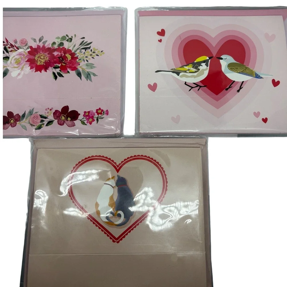 3 Shadowbox Cards Valentines Day Romantic Bouquet Love‎ Birds Cats UP With Paper