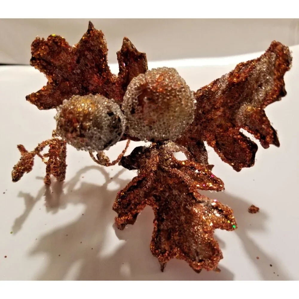 Fall Leaves & Acorn Napkin Ring Holders Set of 6 Sparkle Copper Color