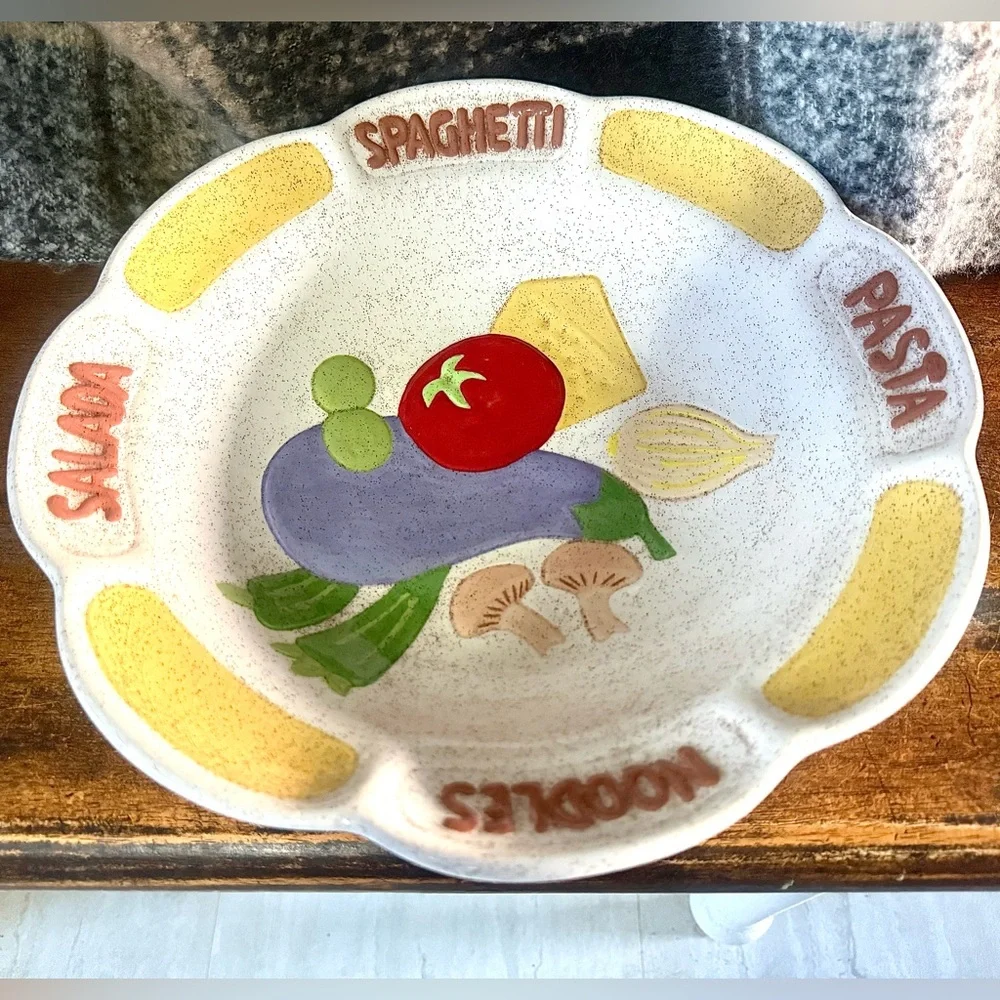 vintage Italian-style ceramic pasta or salad serving bowl