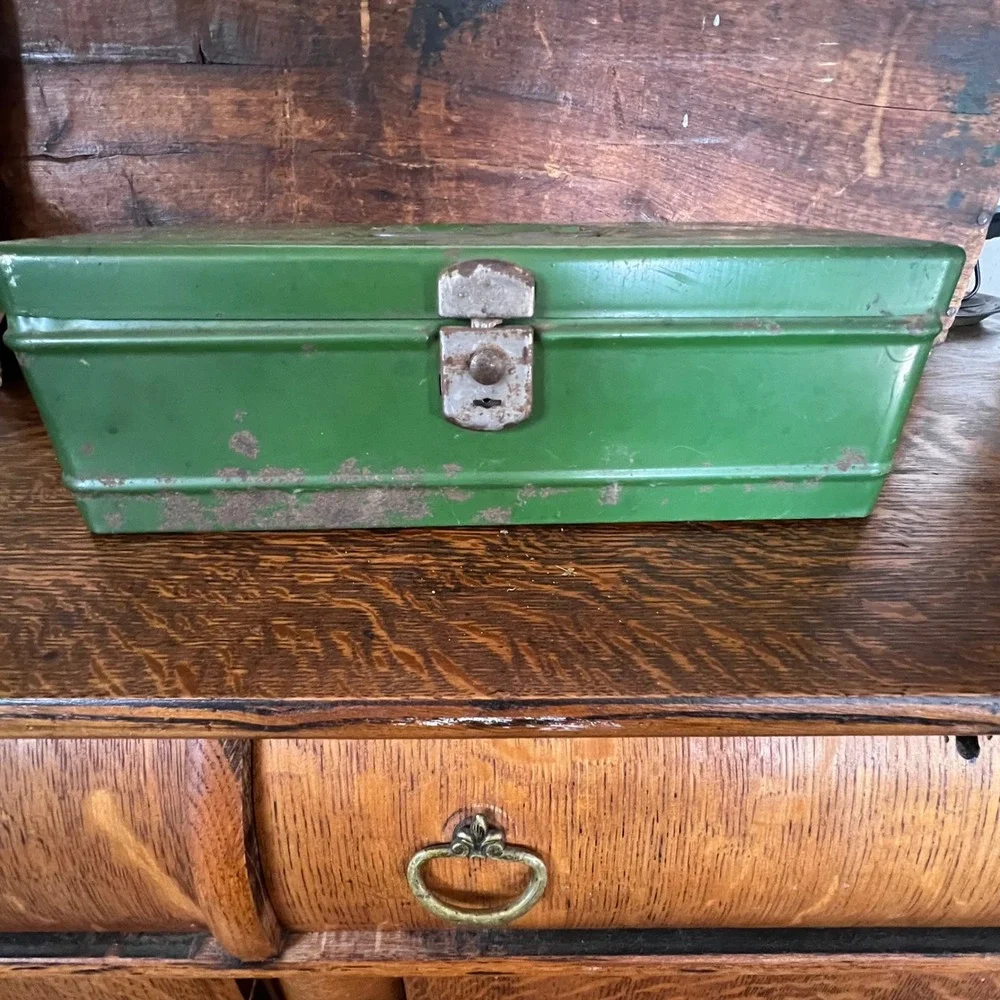 Vintage Climax Green Metal Toolbox Industrial Steel Storage Box Small Chest