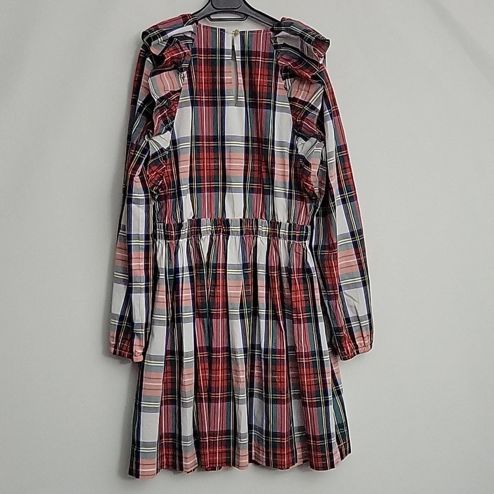 NWT J. Crew Girls Tartan Plaid Ruffle Shoulder Long Sleeve Dress Size 14