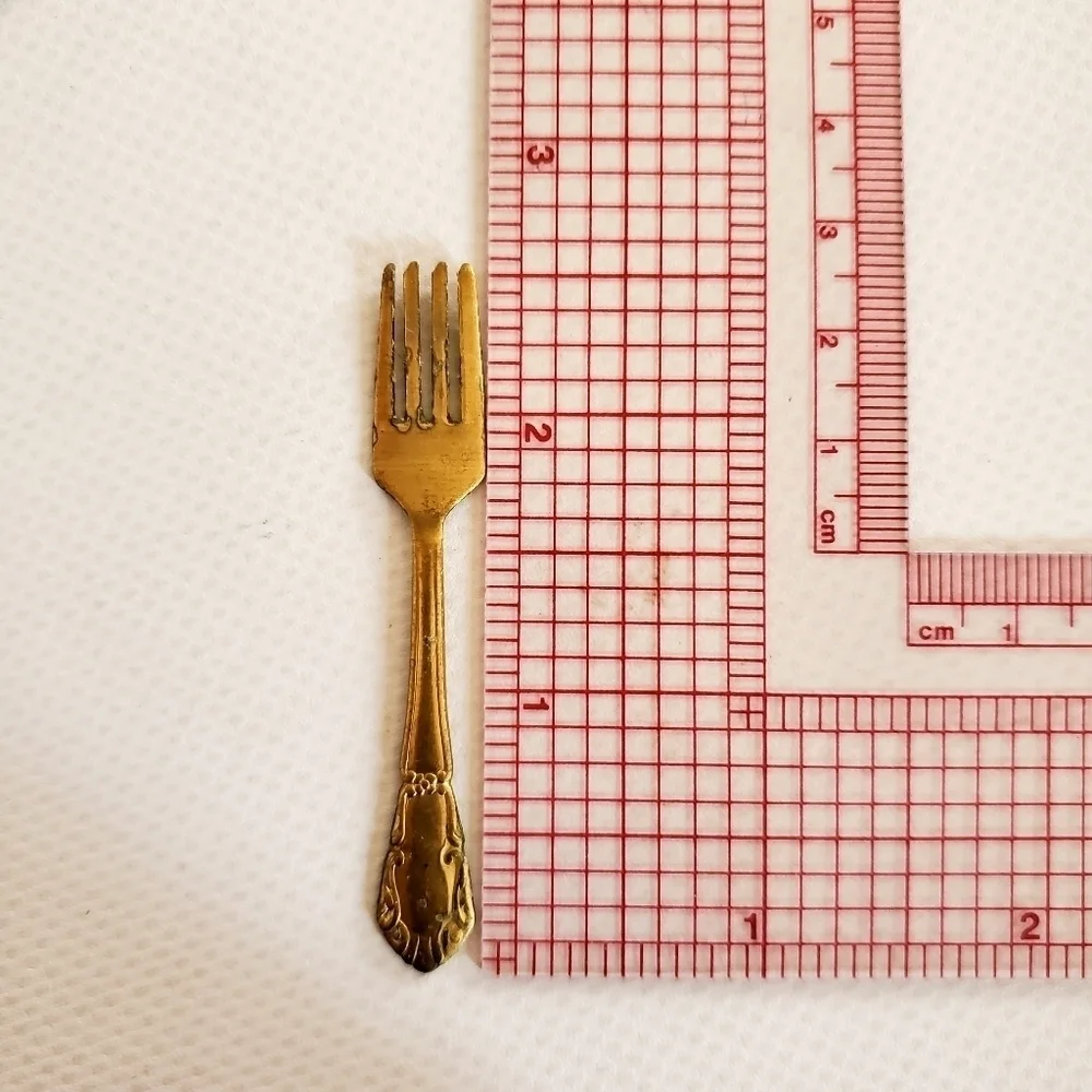 Raw Brass Miniature Forks, Knives & Spoon Stampings 17 Pieces
