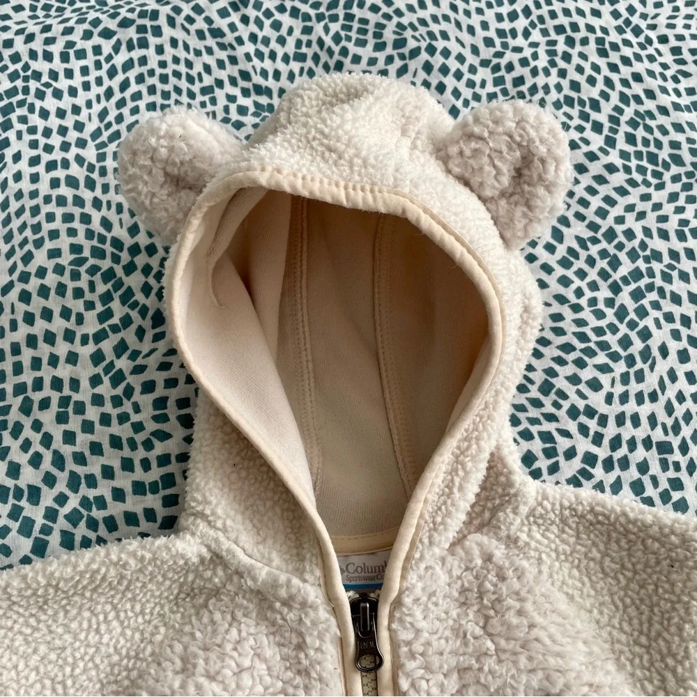 Columbia Cream Teddy Sherpa Fleece Full Zip Hooded Jacket Baby Infant 3-6 Months