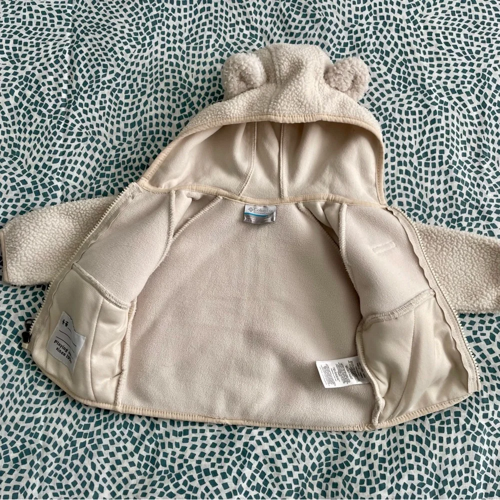 Columbia Cream Teddy Sherpa Fleece Full Zip Hooded Jacket Baby Infant 3-6 Months