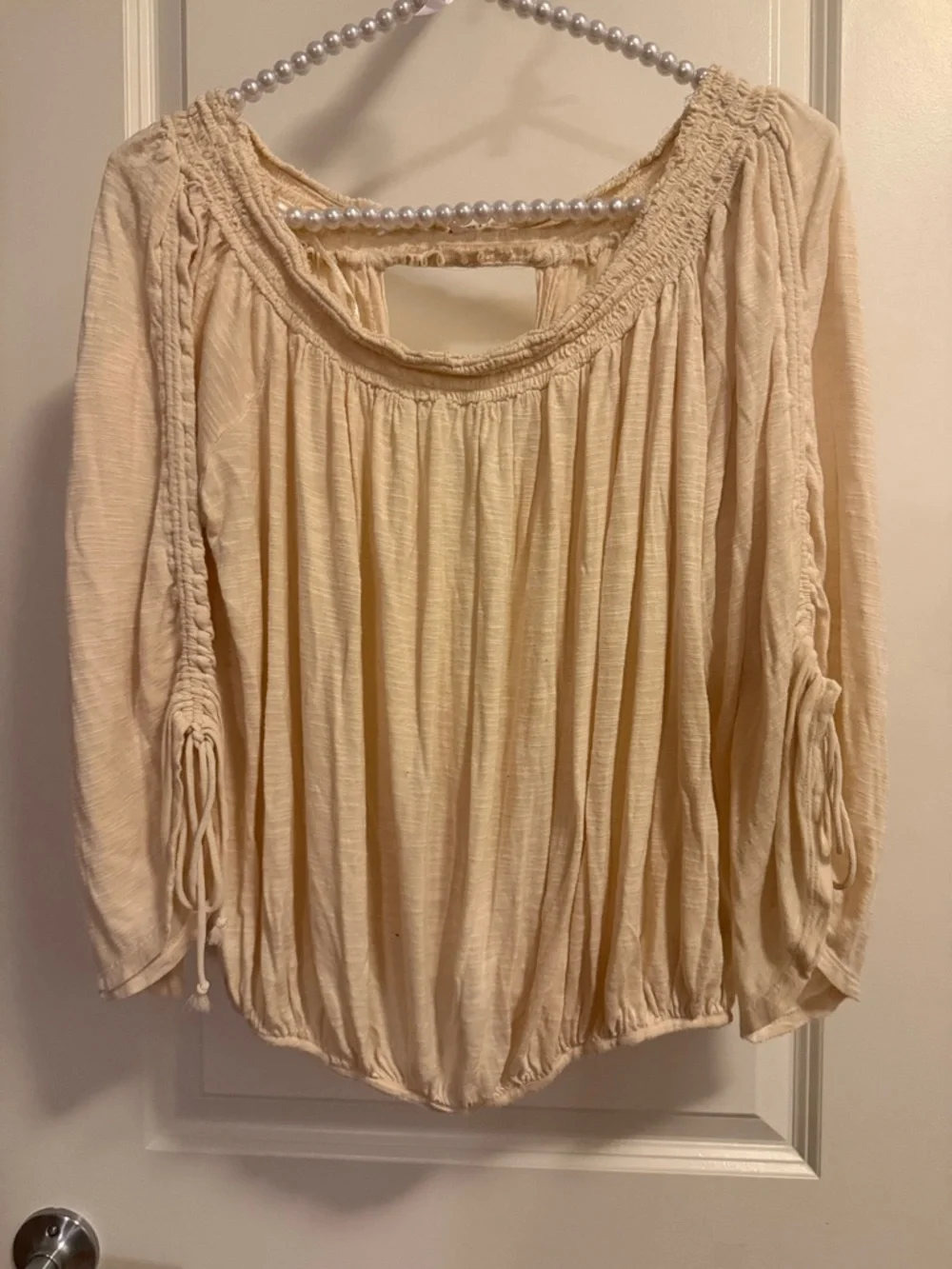 Free People Cream Boho Smocked-Neck Tunic