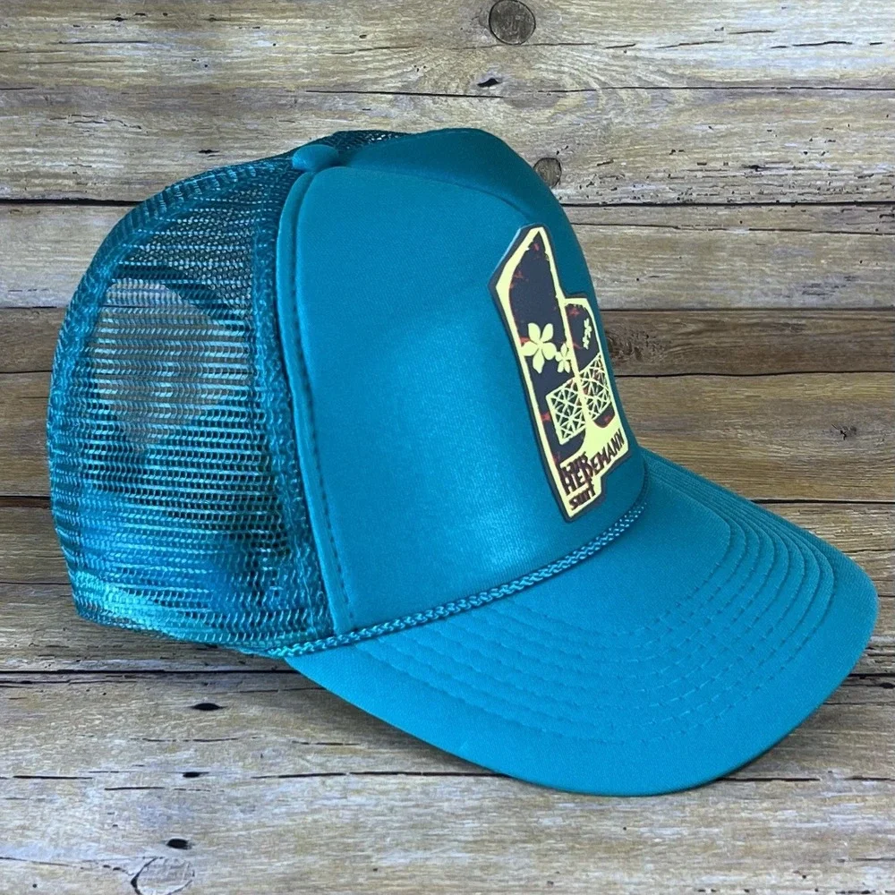 Hans Hedemann Surf School Trucker Hat Teal Blue Mesh Snapback Nissun Cap Vintage