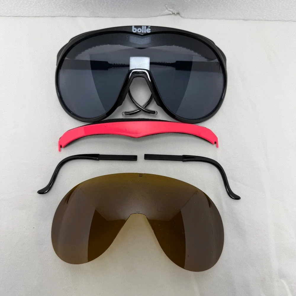 Bolle Sunglasses Unisex Black Chronoshield Vintage Shield Wrap Sport Glasses