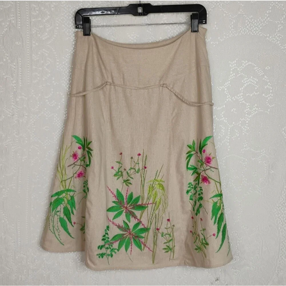 Saint Tropez West Midi to Tea Length Tropical Embroidered Skirt Size 8