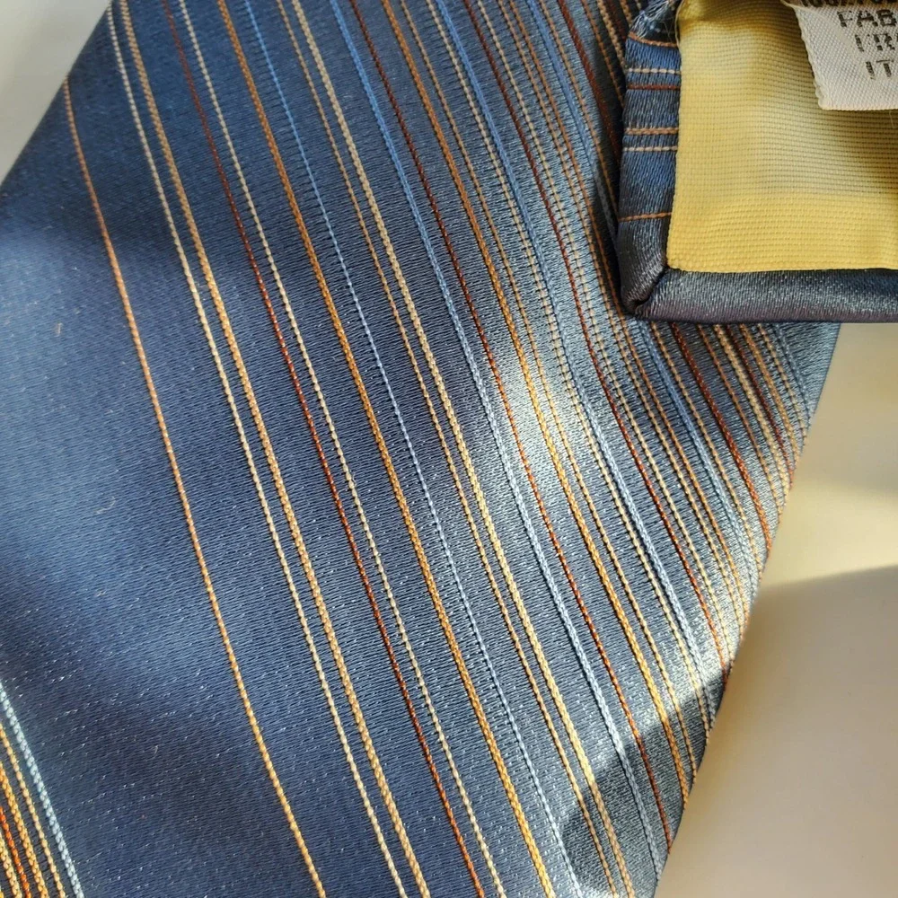Beau Brummell Proffitt's Mens Blue Copper Striped Italian Fabric Necktie 3x54