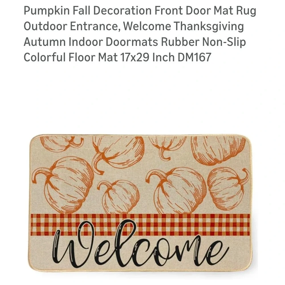 Pumpkin Fall Welcome Doormat Outdoor Entrance Autumn Indoor Floor Mat 17x29 Inch