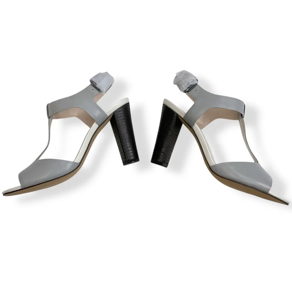 Wythe NY Women Size 8 (38) Gray Zander T Strap Sandals Chunky Heels Shoes NWB