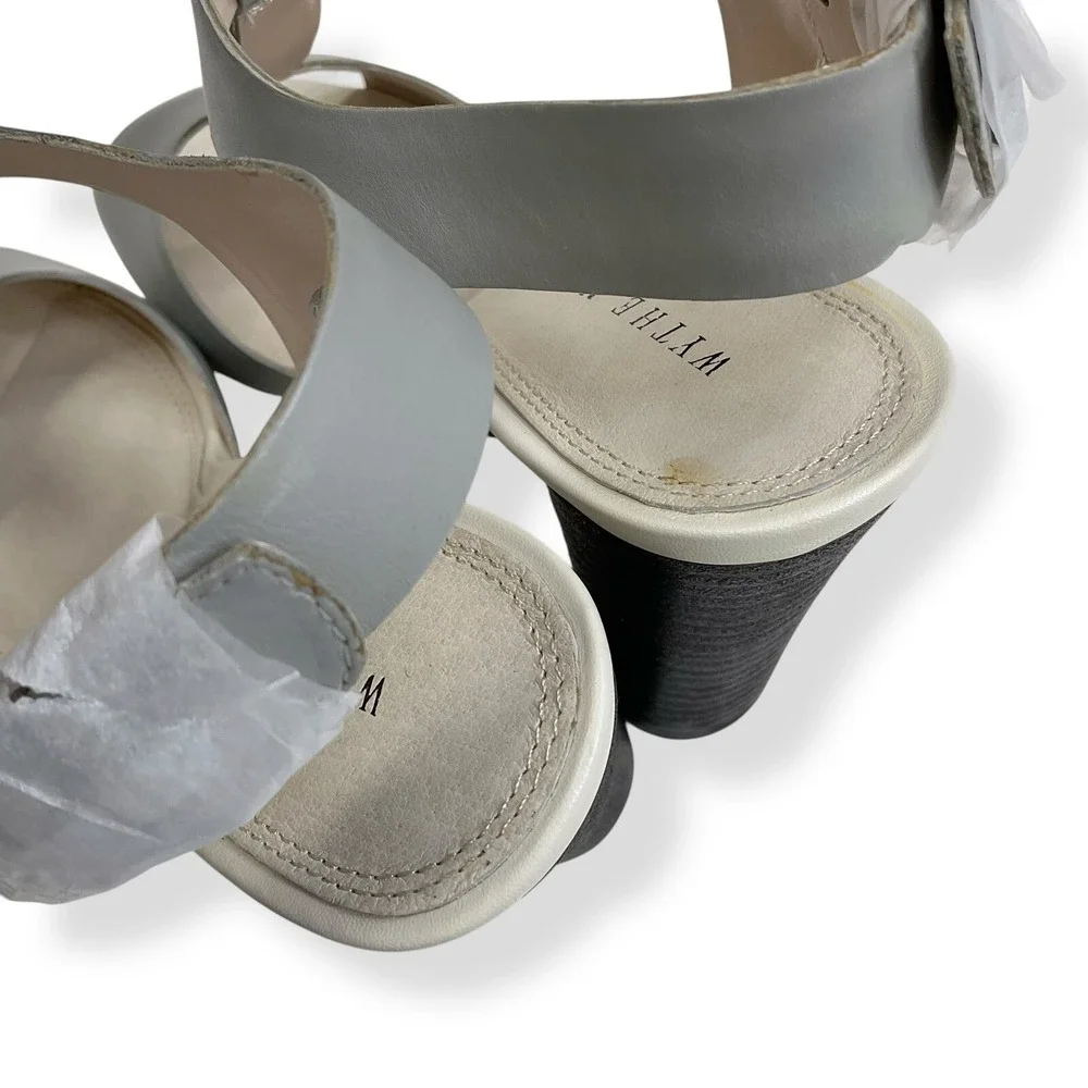 Wythe NY Women Size 8 (38) Gray Zander T Strap Sandals Chunky Heels Shoes NWB