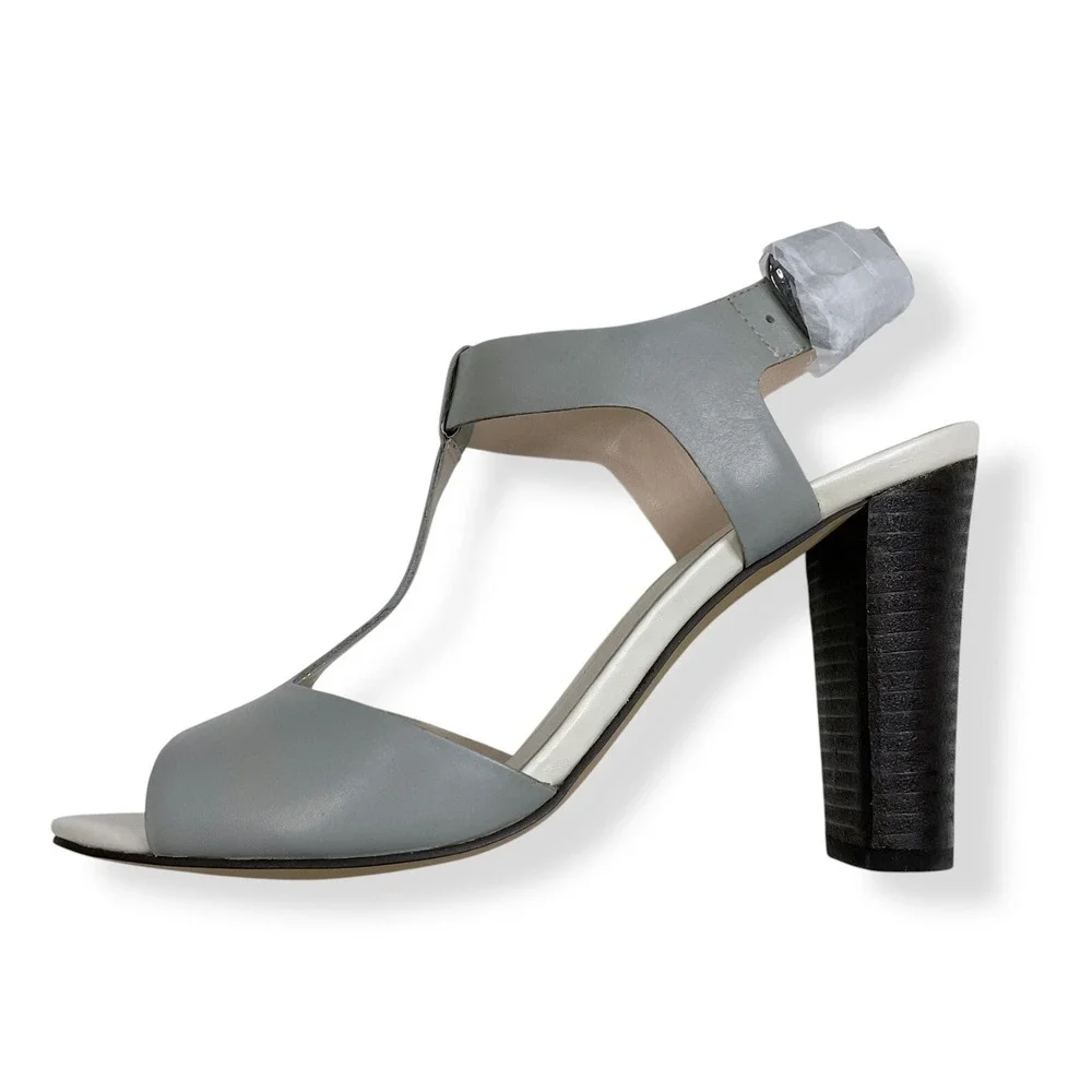 Wythe NY Women Size 8 (38) Gray Zander T Strap Sandals Chunky Heels Shoes NWB
