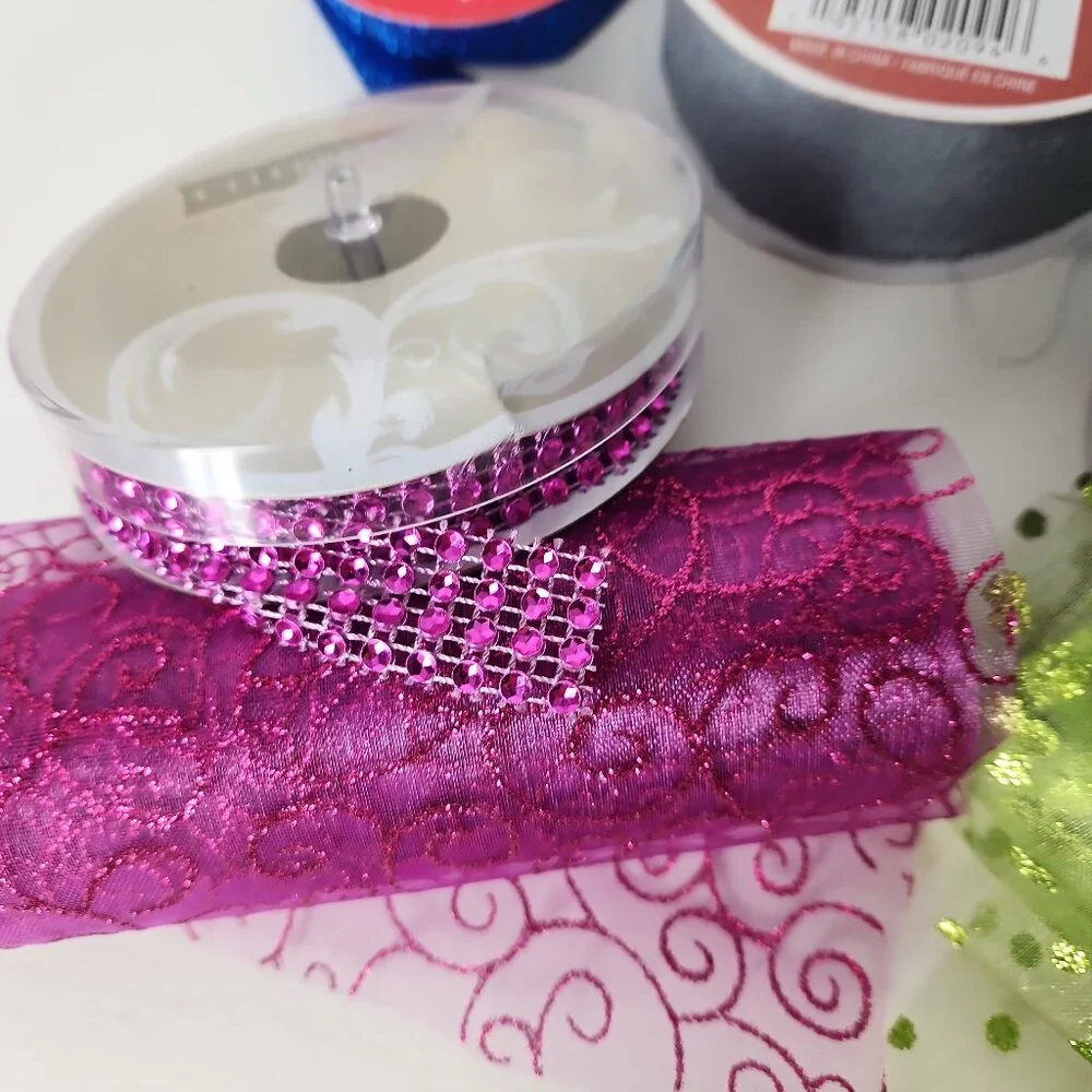Set crafting supplies metallic deco mesh ribbons for wreath holiday decor lot