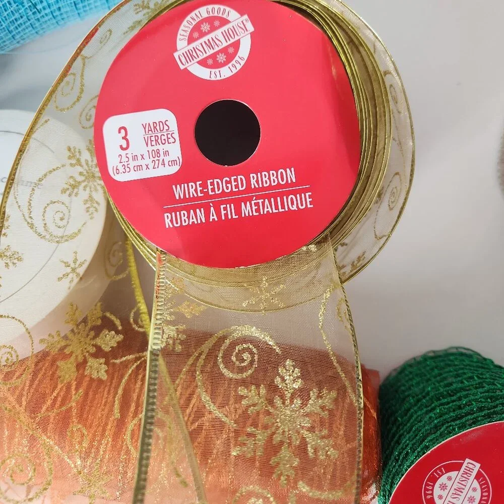 Set crafting supplies metallic deco mesh ribbons for wreath holiday decor lot