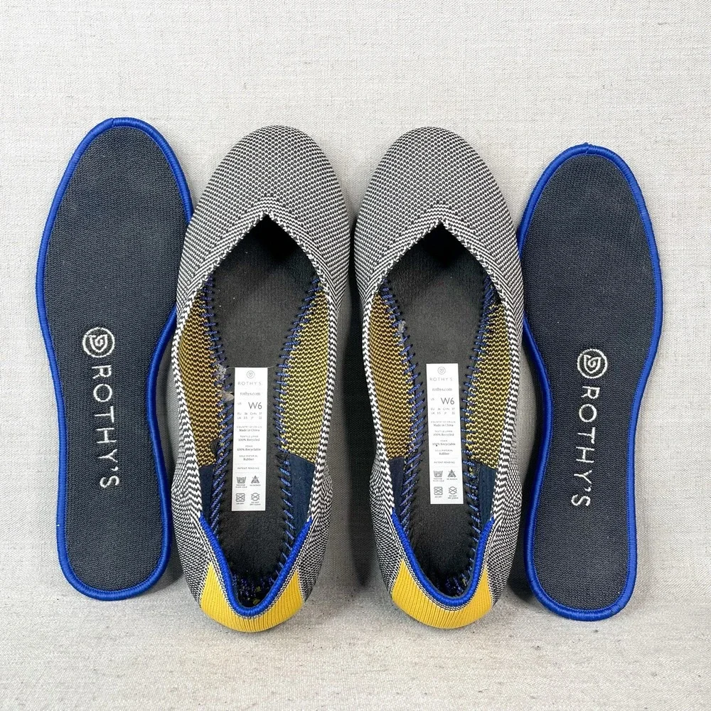 Rothys Womens 6 The Flat Shale Ribbon Stripe Knit Round Toe Ballet Shoes Slip On