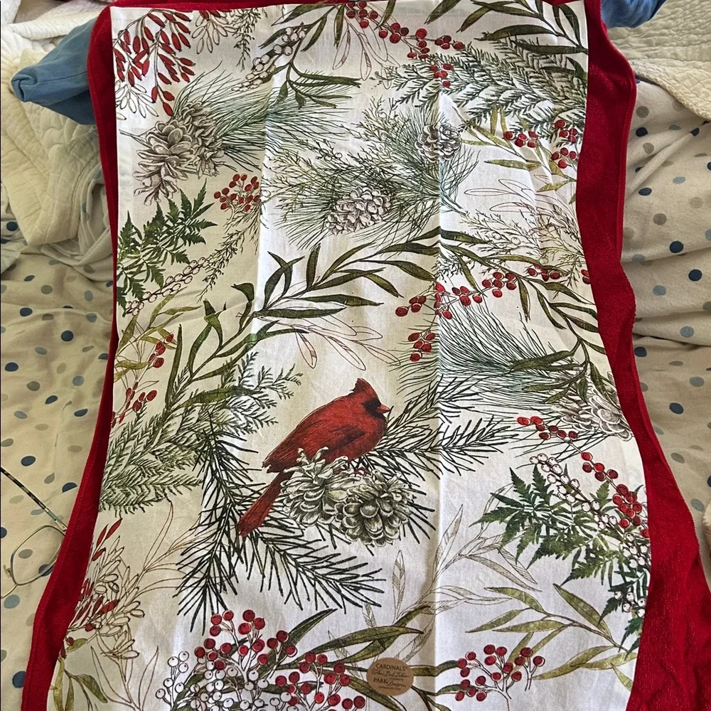 Holiday Cardinal Cotton Dishcloth -Red & Green 18x 27 Sheri Buck Baldwin design