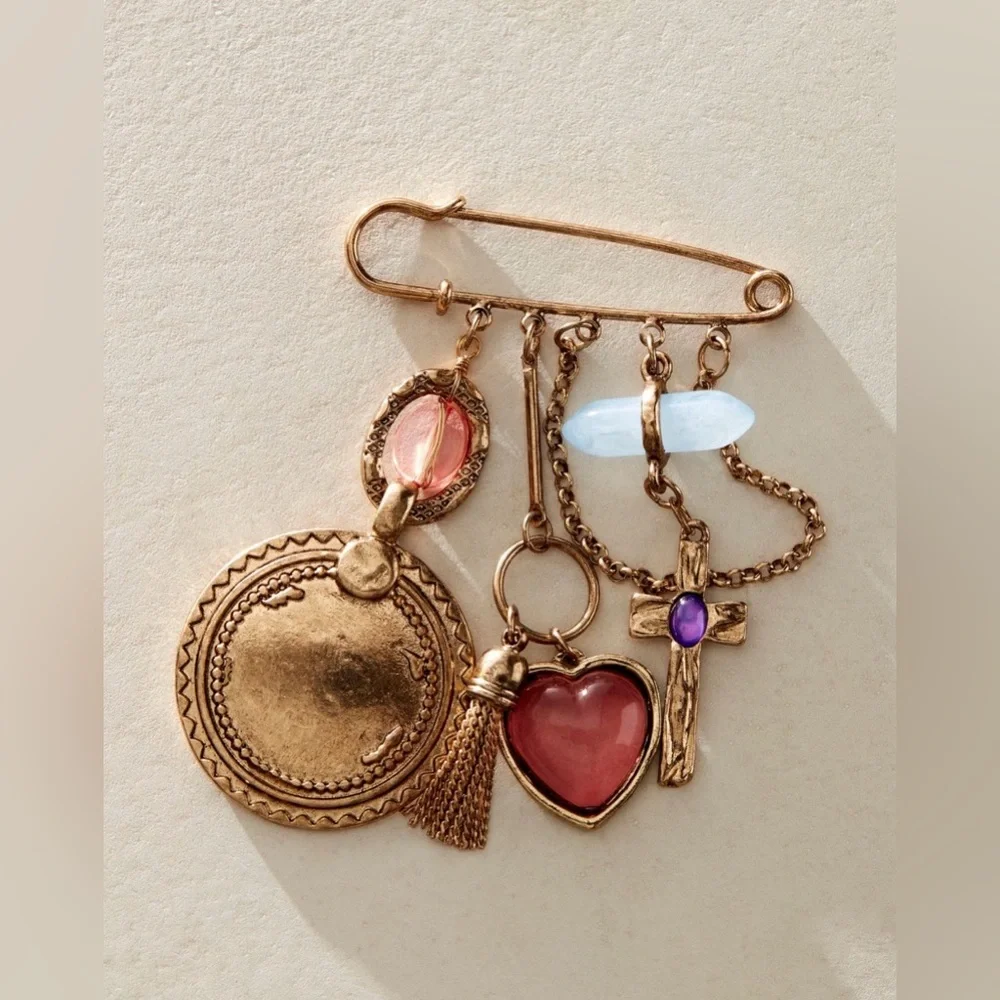 NWT Free People Carry On Dangle Pin in Gold Brooch New