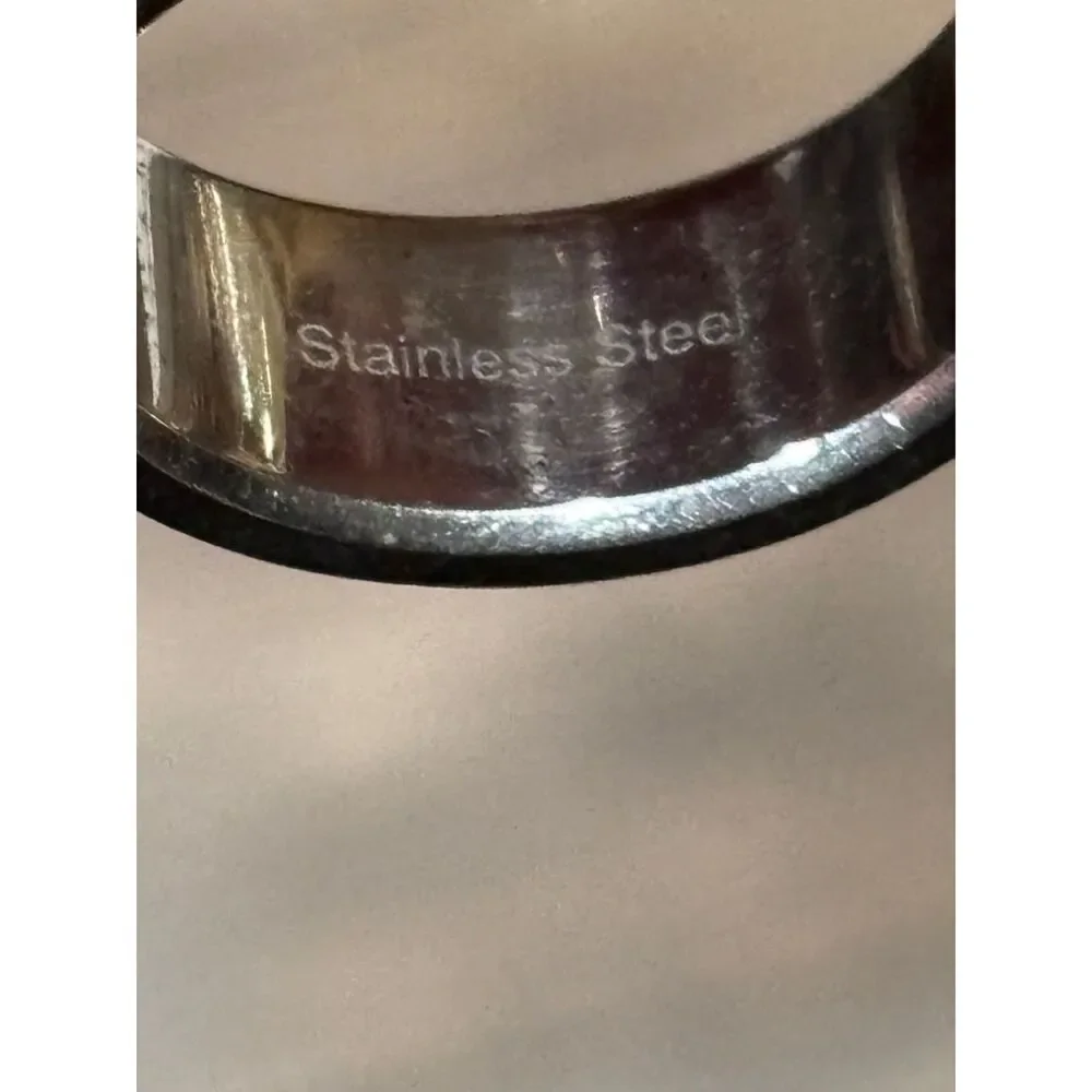 Men's Stainless Steel Ring Size 10.5 Geometric Engraved Band Silver Tone (Used)