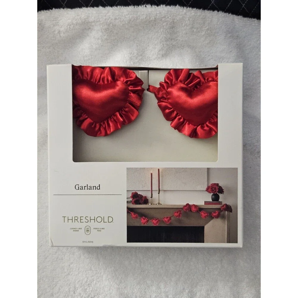 Threshold Red Satin Ruffled Heart Garland 6ft Valentine's Day Wedding Decor