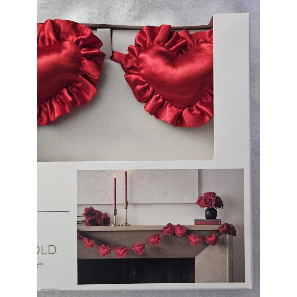 Threshold Red Satin Ruffled Heart Garland 6ft Valentine's Day Wedding Decor