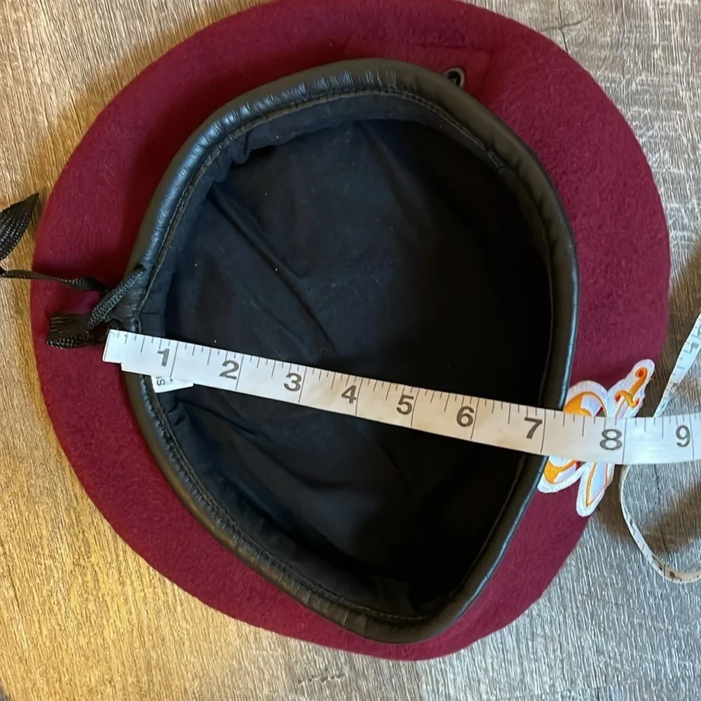 Vintage Masonic Freemasons Shriners Patch Wool Felt Beret Hat Maroon size 7 1/4