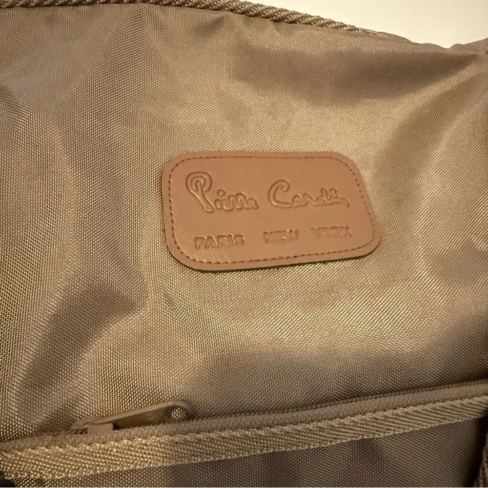 Vintage Pierre Cardin Tan Nylon Duffel Travel Bag with Shoulder Strap