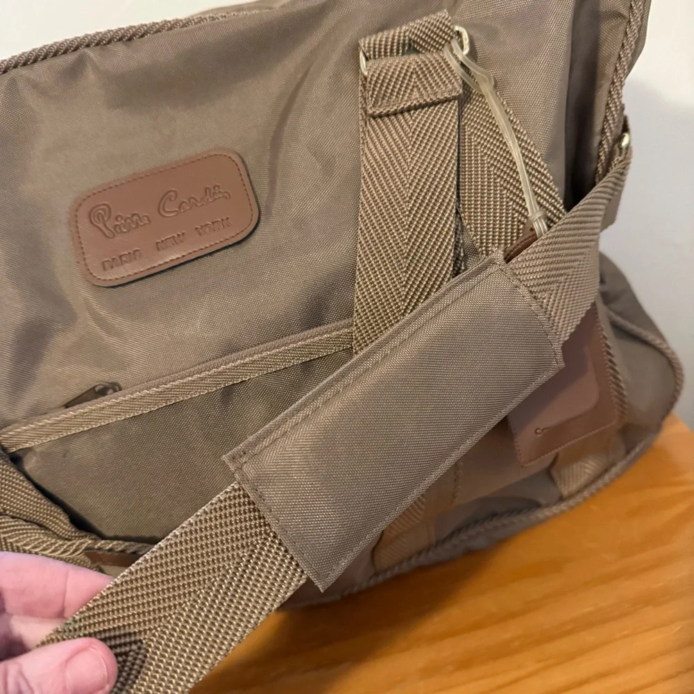 Vintage Pierre Cardin Tan Nylon Duffel Travel Bag with Shoulder Strap