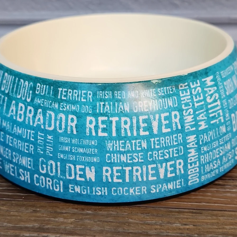 Plastic Dog Breeds Bowl Blue Green Teal White