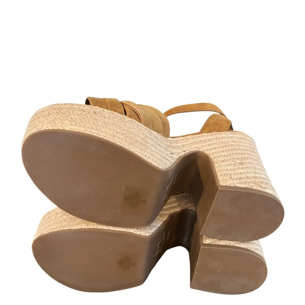 NIB Marc Fisher LTD Oaten Tan Suede Espadrille Platform Wedge Sandals 8.5M