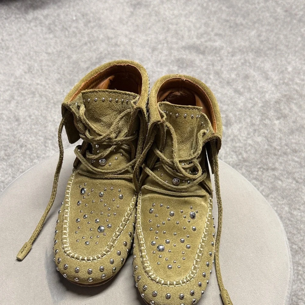 Kids Studded Suede Moccasin Boots - Tan