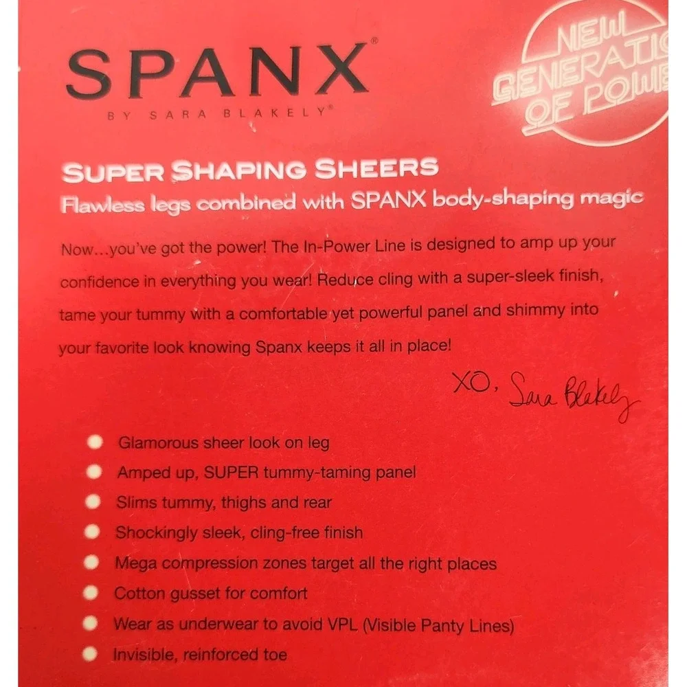 Spanx Super Shaping Sheers In-Power Line Black Tights Size D 913 Tummy Control