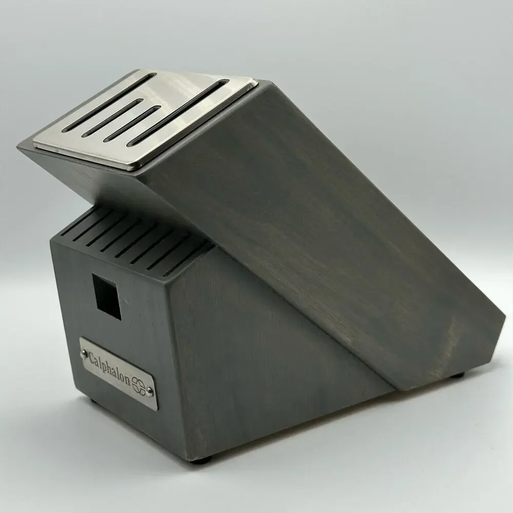 Calphalon Sharpening Knife Block 14 Slot Self Sharpen Gray Wood Finish NEW