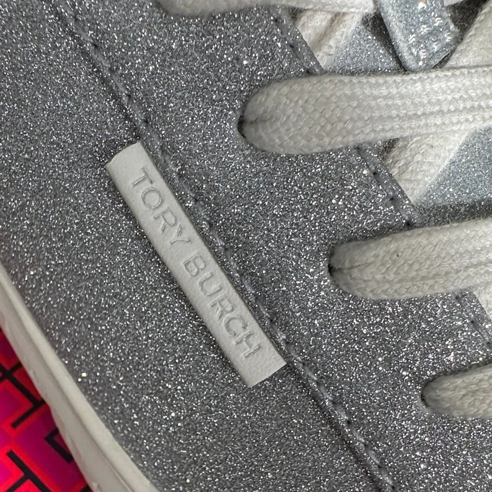 Tory Burch Lady Bug Women's Silver Glitter Sneakers Sz 10