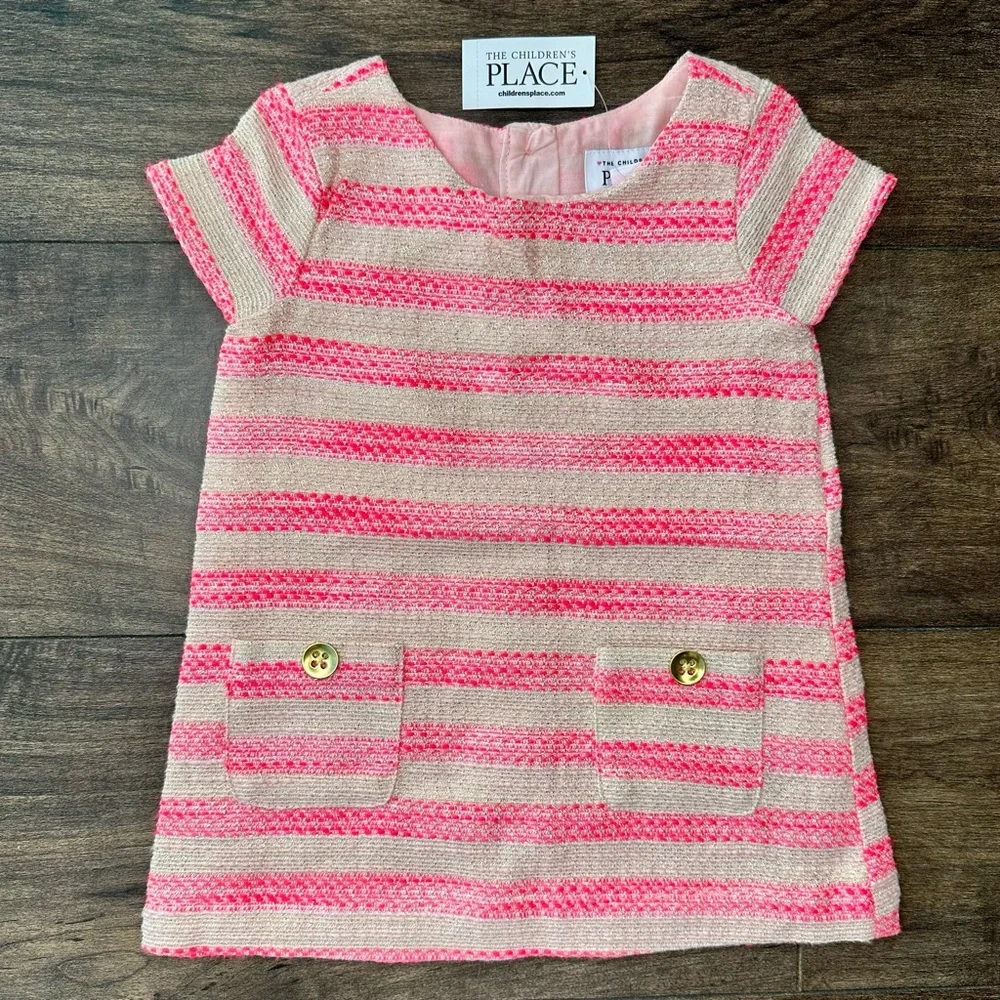 The Children's Place NWT Pink & Gold Metallic Striped Tweed Dress - 18-24 Months