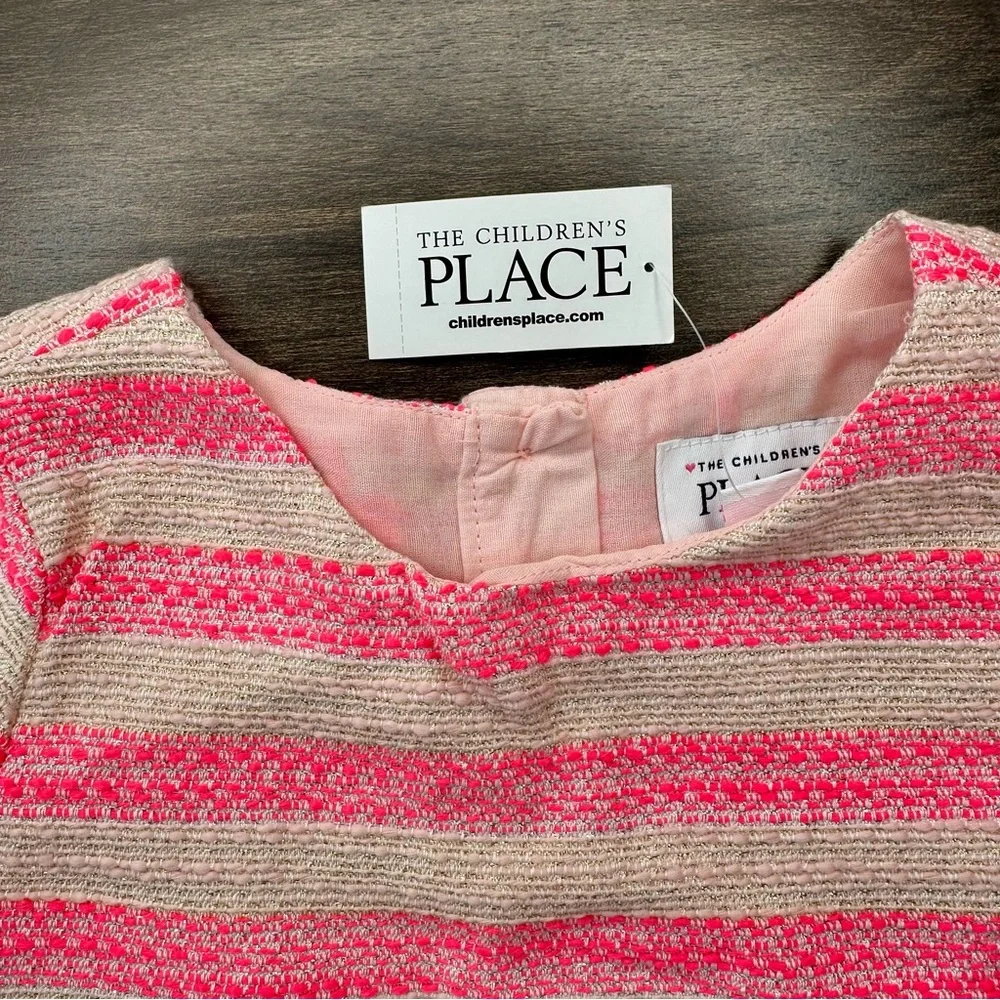 The Children's Place NWT Pink & Gold Metallic Striped Tweed Dress - 18-24 Months