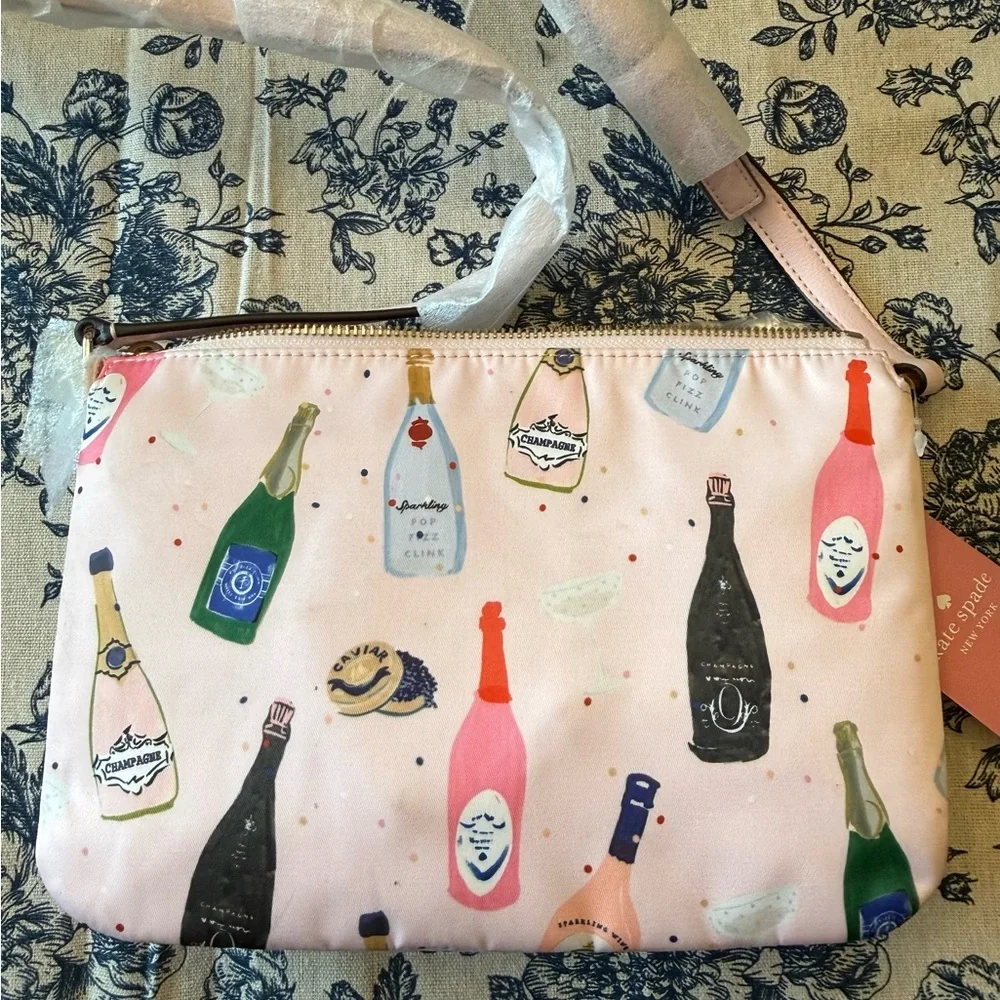 Kate Spade New York Dawn Pink Nylon Champagne Triple Gusset Crossbody Bag NEW