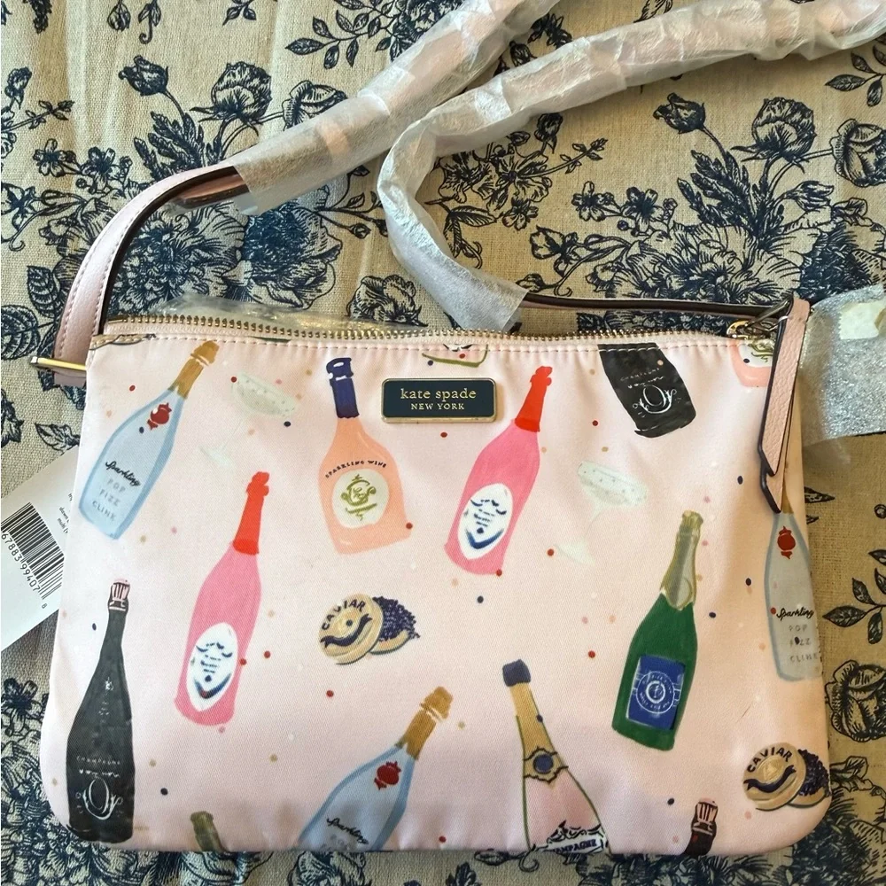 Kate Spade New York Dawn Pink Nylon Champagne Triple Gusset Crossbody Bag NEW