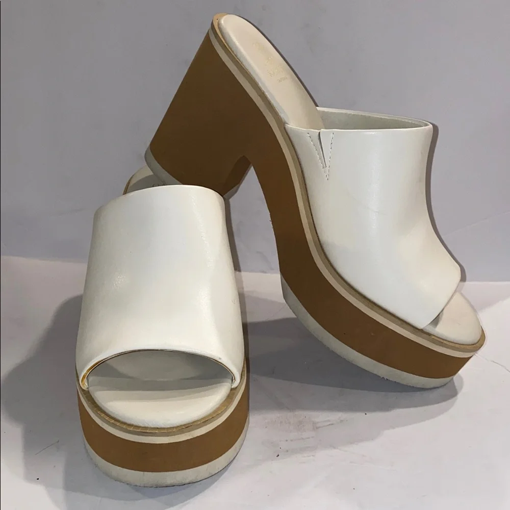 Oasis Society White Faux Leather Maren Layered Platform Heel Slides