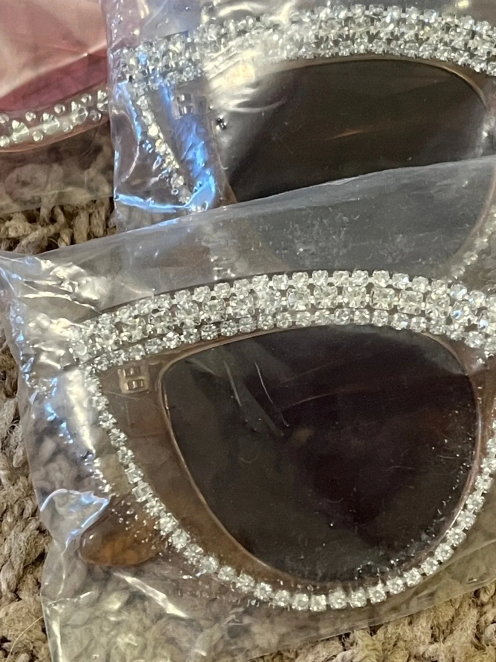 Rhinestone Embellished Cat Eye & Square Sunglasses - Pink & Brown