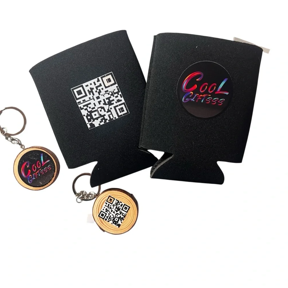 20 gifts 10 Can Cooler Koozie and 10 keychain with QR code customer appreciation